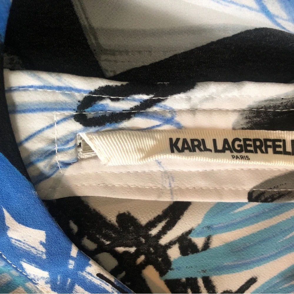 Karl Lagerfeld White Tee with Blue and Black Graffiti Print - Picture 11 of 11
